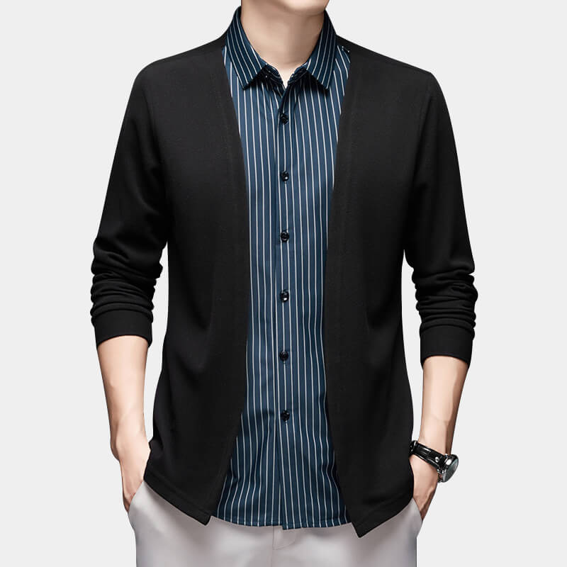 Men's Striped Casual Fake Two-Piece Suit - Long Sleeve Shirt Jacket Sweatshirt