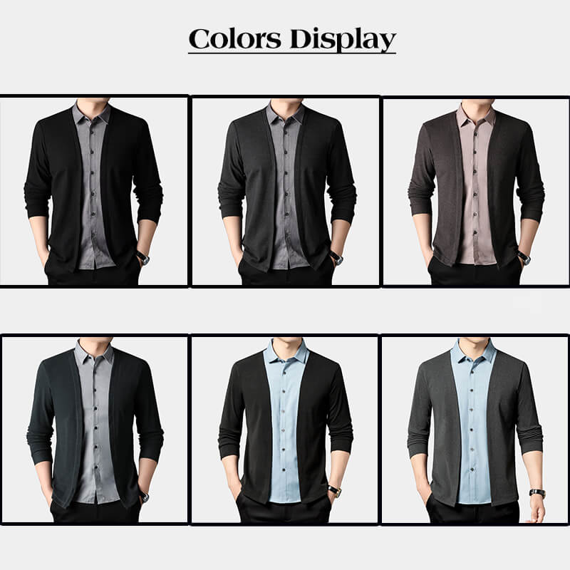 Men's Retro Casual Solid Color Fake Two-Piece Long Sleeve Sweatshirt Cardigan sweater