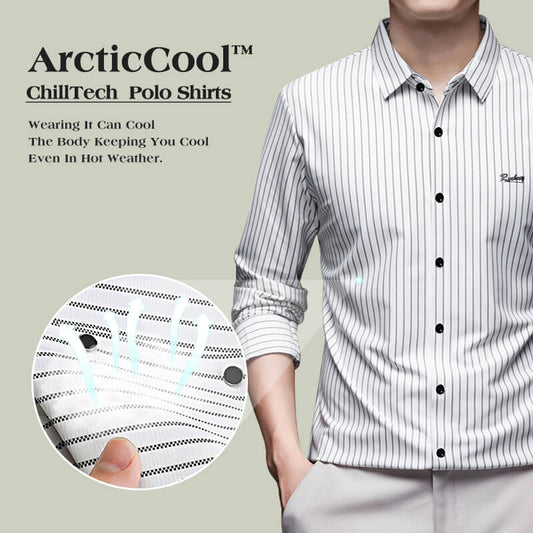 🥶ArcticCool™ ChillTech Vertical Striped Style Shirts❄Men‘s Quick-Drying CoolEase Polo Shirt