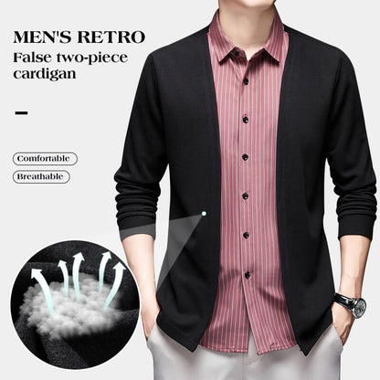 Men's Striped Casual Fake Two-Piece Suit - Long Sleeve Shirt Jacket Sweatshirt