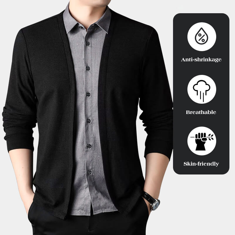 Men's Retro Casual Solid Color Fake Two-Piece Long Sleeve Sweatshirt Cardigan sweater