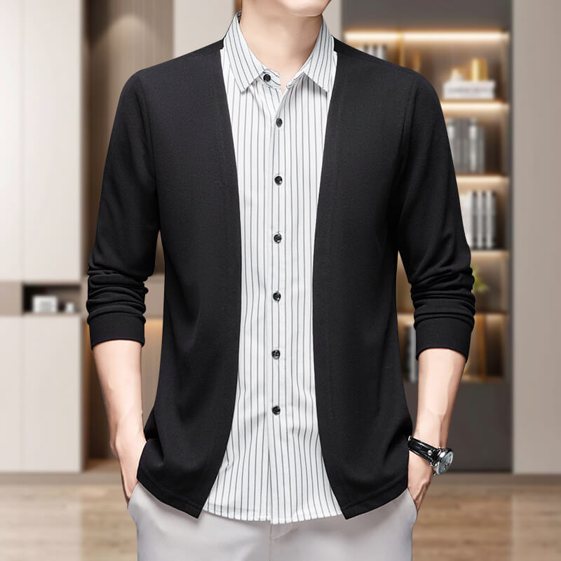 Men's Striped Casual Fake Two-Piece Suit - Long Sleeve Shirt Jacket Sweatshirt