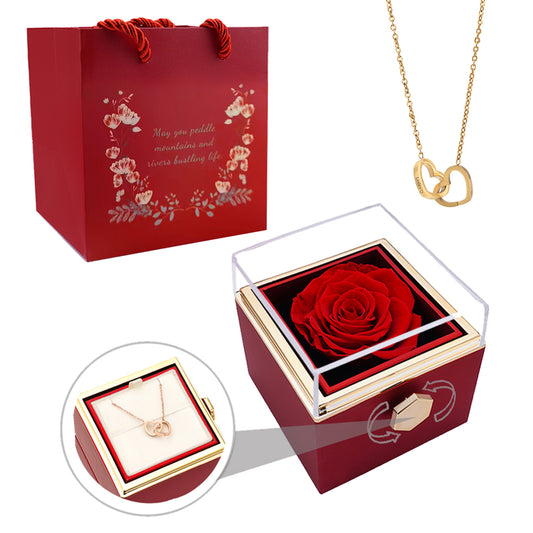 ❤️Hidden LOVE Jewelry Gift Box❤️ Engraved Necklaces & Real Rose