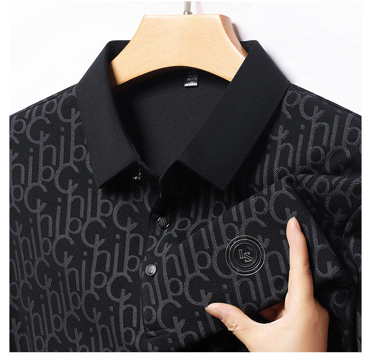 Lettering Embroidered Long-Sleeved Polo Shirt