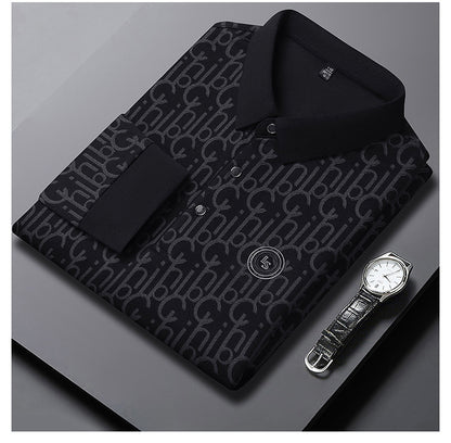 Lettering Embroidered Long-Sleeved Polo Shirt